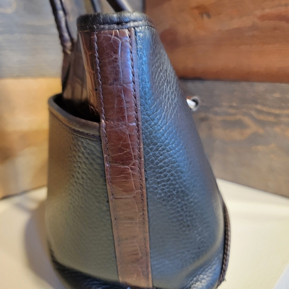 Brighton Vintage Black Leather - Brown Croc Embossed Shoulder Bag - Picture 12 of 15
